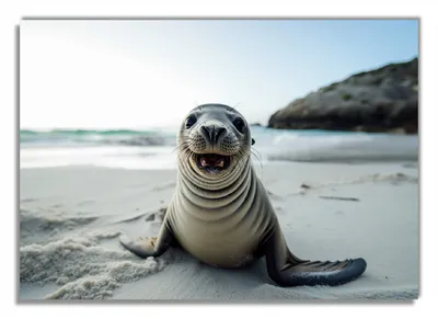 Produktbild von Wallario Poster - Robbe am Strand, Kunstdruck Größe: 70 x 100 cm