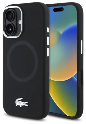 Obrázok produktu pre Silikónové puzdro Lacoste Croco pre iPhone 16, čierne, s MagSafe