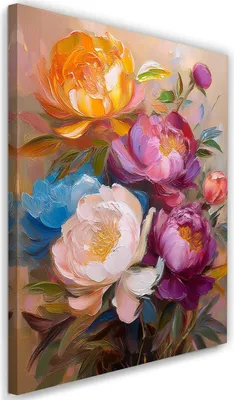 Produktbild von Leinwandbild Bunte Pfingstrosen Blumen 70x100 Feeby Bunt bild für die wand bereit zum aufhängen