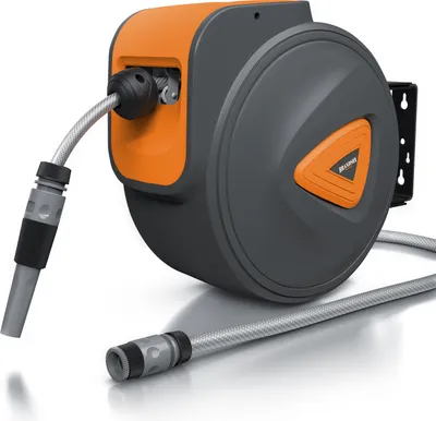 Produktbild von Brandson 20 m Schlauchtrommel - Gartenschlauch - automatisch einziehbar - Schlauchdurchmesser 13 mm - 180 Grad drehbar - kompatibel mit Gardena Produkten - Durchmesser 37 cm