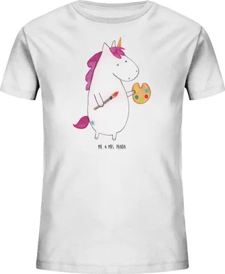 Produktbild von Mr. & Mrs. Panda Kleinkinder T-Shirt Einhorn Künstler 9-11 Jahre (134/146) - Weiß - Geschenk, Zeichnen, Shirts für Kinder, Unicorn, Malen, Farbe, Einhörner, Welt, Mädchen