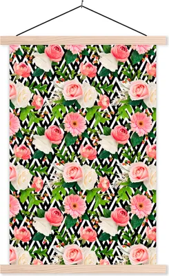 Produktbild von MuchoWow® Textilposter Blumen - Farben - Rosen 120x180 cm mit holzfarbenen Rahmen - Textil-Plakat