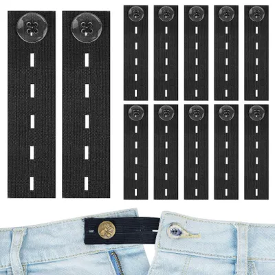 12er-Pack verstellbare Jeansknopf-Erweiterung, schwarz, elastisch