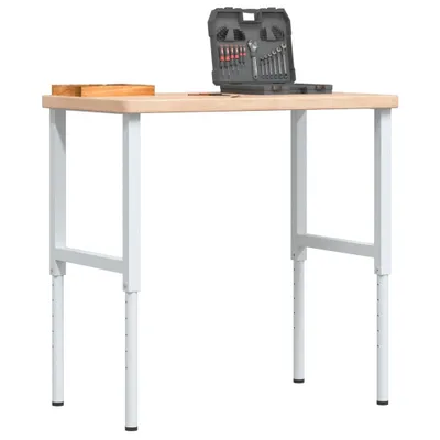 Produktbild von HOMMIE Werkbank 100x60x(73-99,5)cm Massivholz Eiche Rechteckig NEU859292 - Werkbänke