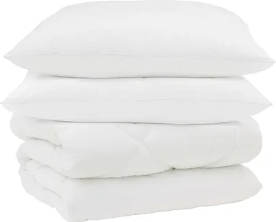 Productafbeelding van vidaXL Winterdekbed met kussens, 3 stuks, wit, microvezel