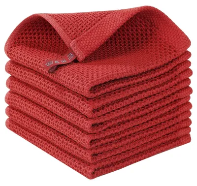 Productafbeelding van Set van 6 Katoenen Wafelpatroon Theedoeken 30x30 cm - Ultra Zacht en Sneldrogend