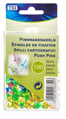 Produktbild von TSI Pinnwandnadeln farbig transparent 100er Dose