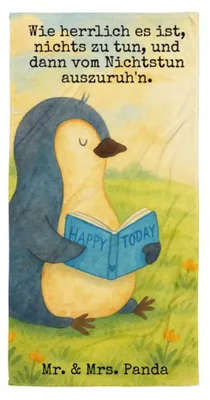 Produktbild von Mr. & Mrs. Panda Badehandtuch Pinguin Buch Design - Weiß - Geschenk, Duschhandtuch, Urlaub, Strandtuch, Duschtuch, Ferien, Handtuch, Saugstarkes