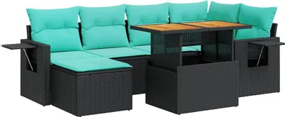 Immagine prodotto di vidaXL Set di divani da giardino 7 pezzi con cuscini in polirattan nero