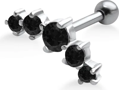 Produktbild von Helix Ohrpiercing 925 Sterling Silber mit Zirkoniasteinen in verschiedenen Farben Verschlusskugel - 4 mm Farbe - Schwarz
