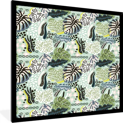 Produktbild von MuchoWow® MuchoWow® Gerahmtes Poster Dschungel - Blätter - Formen 40x40 cm - Poster mit zchwarzem Bilderrahmen - Mit Rahmen - Wanddekoration Schlafzimmer