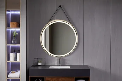 Image de Miroir rond - noir - 30W avec LED et anti-condensation