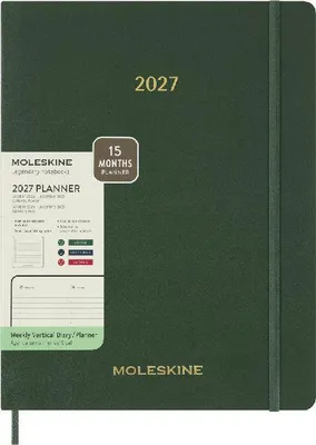 Produktbild von Moleskine 15 Monate Essential Wochenkalender 2026/2027, 1 Wo = 2 Seiten, vertikal, XXL, weicher Einband, Myrtengrün