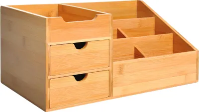 Obrázek produktu pro Bambusový stolní organizér - Stolní systém - Multifunkční - Kancelářský úložný prostor - 33 x 20,5 x 15,5 cm