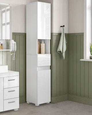 Immagine prodotto di Mobiletto da bagno bianco, in MDF, dimensioni 30 x 30 x 170 cm, con ampio spazio di stoccaggio