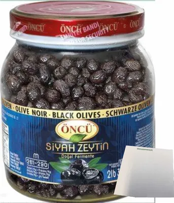 Produktbild von Öncü Schwarze Oliven M (1000g PET-Dose) + usy Block