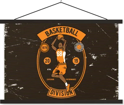 Produktbild von MuchoWow® Textilposter Mancave - Basketball - Retro - Orange - Schwarz 90x60 cm mit schwarzem Rahmen - Aufhängungssatz