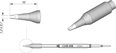 Produktbild von JBC Lötspitze Serie C245 Meißelform, C245906/1,2 x 0,7 mm, gerade C245906