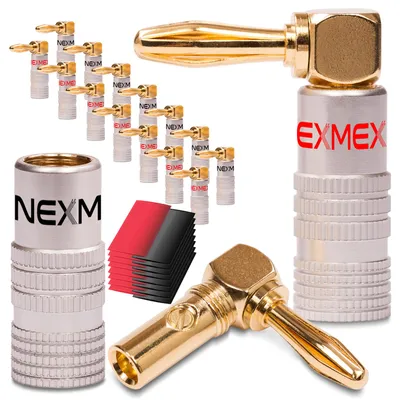 Produktbild von 16x High End NEXMEX Winkel Bananenstecker Schrumpfschlauch 24K vergoldet Banana