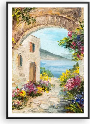 Produktbild von Gerahmtes Poster - Schwarzer Rahmen - Haus Santorini Blumen - 70x100 cm - Wand Bild - Wanddeko - Wandbilder - Wandposter - Bilderrahmen - Bilder - Kunstdruck - Wandbild - P2BPA70x100-4191