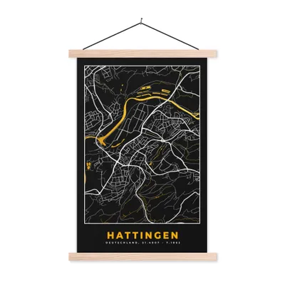 Produktbild von MuchoWow® Textilposter Karte - Stadtplan - Hattingen - Deutschland - Gold 60x90 cm mit holzfarbenen Rahmen - Textil