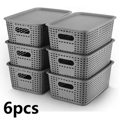 Produktbild von 6 Stück Aufbewahrungskorb,Körbchen für Bad Küche Schlafzimmer,Haushaltskorb,Stapelbare Aufbewahrungsbox,Organizer ( 26X18.3X10.4 cm ) - grau.