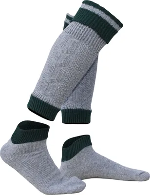 Produktbild von 2-teilig Loferl Trachtensocken Trachtenstrümpfe Wadenwärmer Merino grau/grün, Größe:43-46