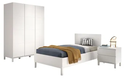 Image de Vipack Ensemble Chambre eva lit 90x200 + chevet + armoire 3 portes blanc