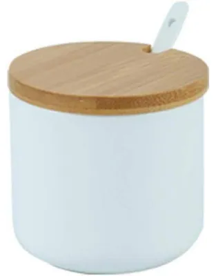 Productafbeelding van Keramische kruidenpot met lepel en bamboe deksel, 260 ml, wit