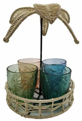 Produktbild von HOWHOMELY | Trinkglas - Servierglas - 5er Set - 300 ml - bunt - Glas - Rattanständer - für Küche