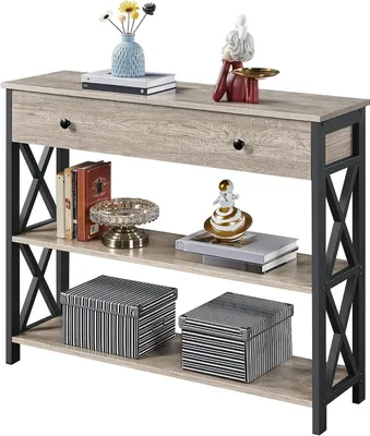 Produktbild von Konsole mit Schublade – Beistelltisch/Konsolentisch – Zur Ordnung im Eingangsbereich – Stabile Metallkonstruktion – 100 x 30 x 80 cm