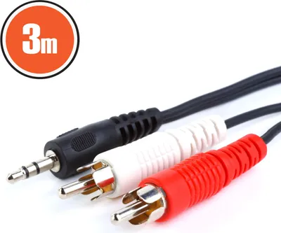 Produktbild von Audiokabel 3 Meter - 2x RCA-Stecker auf 3,5 mm Stereo-Klinkenbuchse - Multimedia- und TV-Anschlusskabel [20173]