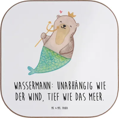 Produktbild von Mr. & Mrs. Panda Untersetzer für Gläser Wassermann Astrologie - Weiß - Geschenk, gläseruntersetzer, Tischuntersetzer, Glas, Sternzeichen, Tassen, Geburtstagsgeschenk