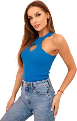 Produktbild von Ärmellose Damenbluse mit Cut-Out und dekorativer Schnalle, Kornblumenblau