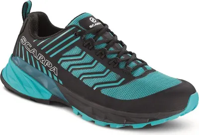 Laufschuhe Rush für Frauen von Scarpa in Schwarz und Türkis; geeignet für Trailrunning.