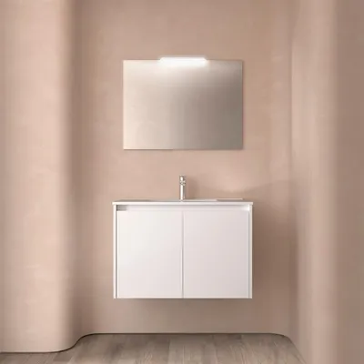Image de Meubles de salle de bain BALTIC 800, 2 portes, blanc brillant + meuble sous vasque + miroir