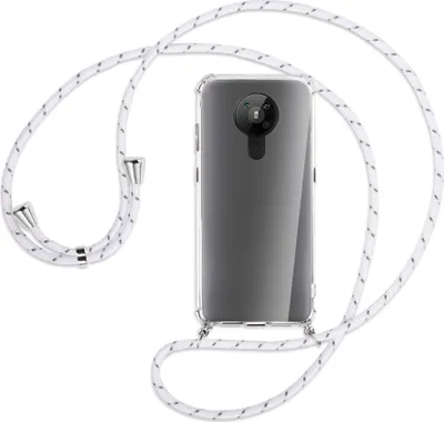 Produktbild von Handykette Backcover-Schutzhülle mit Band (Metall silberfarben) für Nokia 5.3 - weiß/grau