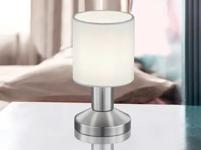 Produktbild von LED TOUCH Tischleuchte mit Stoffschirm in Weiß Design Klassiker Nachttischlampen