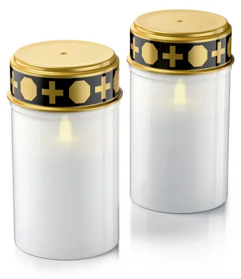 Image de Bearware, lot de 2 bougies LED pour cimetière, fonctionnant sur piles, avec effet de flamme vacillante et lumière blanc chaud (3000 K), autonomie d'environ 4 mois par jeu de piles, résistantes aux intempéries, pour cimetière, 2 pièces, blanches