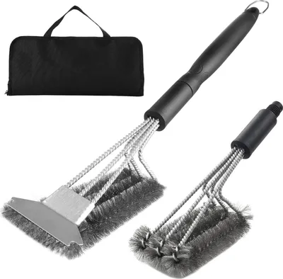 Produktbild von BBQ Grillbürste 2-tlg mit Schaber–Edelstahl Grillreiniger Set,BBQ Reinigungsbürste,Barbecue Bürste,Ergonomischer Griff, für Edelstahl, Holzkohlegrills