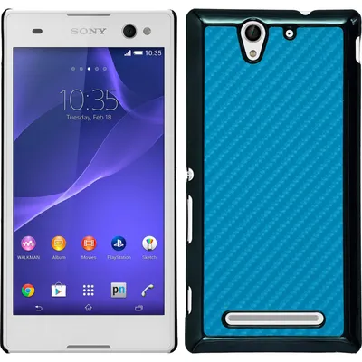 Produktbild von PhoneNatic Case kompatibel mit Sony Xperia C3 - Hülle blau Carbonoptik Hard-case + 2 Schutzfolien