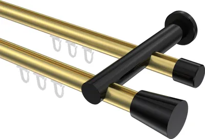 Produktbild von Interdeco Innenlaufstange / Gardinenstange mit Innenlauf Messing-Optik / Schwarz, Typ Platon Sitra (Konus), 20 mm Ø 2-läufig, 360 cm