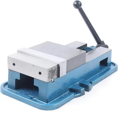Obrázek produktu pro Průmyslový svěrák – strojní svěrák – velikost 15,2 cm – upínací síla 29 kN – vyměnitelné čelisti – těžká litina – pro CNC a dílnu – modrý