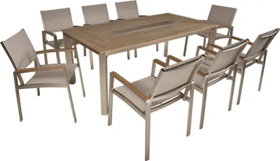 A dining table and chairs set.