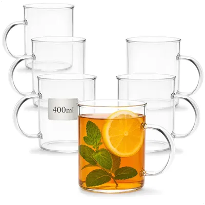 Produktbild von com-four® 6x Teegläser mit Henkel - 400 ml Kaffeeglas aus Borosilikatglas