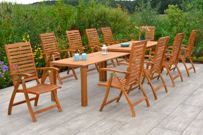 Produktbild von Merxx Gartenmöbel Set Paraiba 11tlg., 10 Klappsessel, Flex Ausziehtisch 185 (362,5) x 90 (73,5) x 76 (70) cm- Akazie