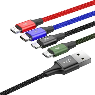 Image de Câble de données Baseus 4in1 microUSB USB-C 2xLightning 1.2m 3.5A noir