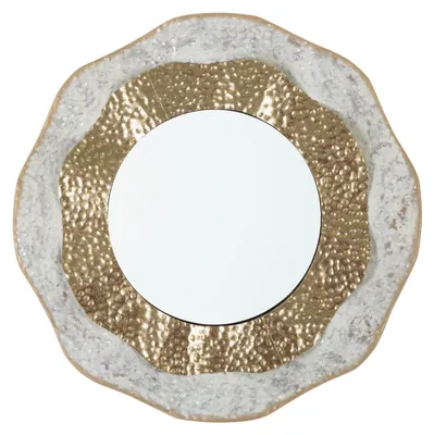 Produktbild von Runder Wandspiegel Shai Light aus Gold- und Cremeeisen