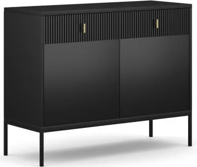 Produktbild von „Maggiore“ Kommode mit 2 Türen und 2 Schubladen, in Schwarz / Gold, Metallbeinen – 104,2 x 39 x 82,6 cm