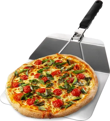 Produktbild von com-four® Pizzaschaufel aus rostfreiem Edelstahl - Pizza- und Kuchenheber mit klappbaren Griff - Pizzaschieber für Pizza, Flammkuchen, Brötchen und Brot